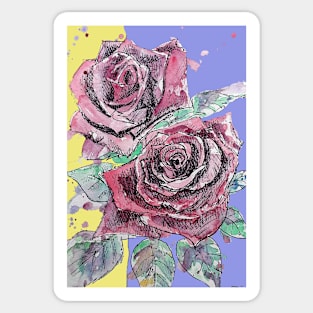 Red Rose Watercolor Painting on Lavender and Yellow Sticker